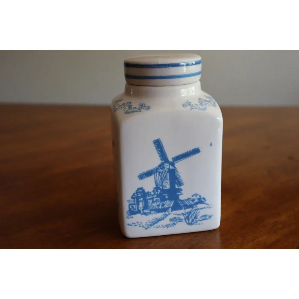 Vandermint Original Chocolate Liqueur Jar Lidded and Spoon Set Dutch Windmill